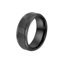 PAMTIER MäNner Wolframkarbid Ring 8mm GebüRstet Poliert Zwei Gerillten Zentrum GehäMmert Design Hochzeit Bands Schwarz 57 (18.1) von PAMTIER