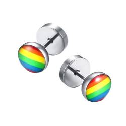 PAMTIER Männer Edelstahl Regenbogen Huggie Hoop Ohrringe LGBT Homosexuell Lesben Stolz Ohrstecker Ohrring Rund Silber von PAMTIER