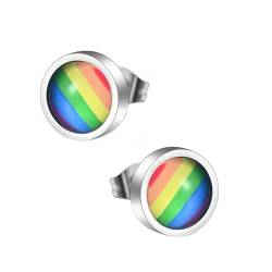 PAMTIER Männer Edelstahl Regenbogen Huggie Hoop Ohrringe LGBT Homosexuell Lesben Stolz Ohrstecker Ohrring Rund von PAMTIER
