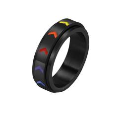 PAMTIER Männer Edelstahl Regenbogen Stolz Spinner Ring LGBTQ Angst Stress Relief Hochzeit Band Schwarz 52 (16.6) von PAMTIER