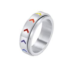 PAMTIER Männer Edelstahl Regenbogen Stolz Spinner Ring LGBTQ Angst Stress Relief Hochzeit Band Silber 65 (20.7) von PAMTIER