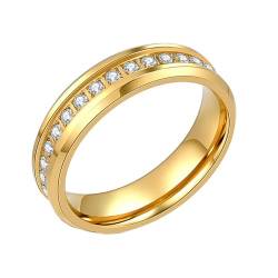 PAMTIER Männer Edelstahl Ring 6mm Poliert Finish Geschnitten Cubic Zirkonia Steine Eternity Bands Verlobungsring Gold 54 (17.2) von PAMTIER