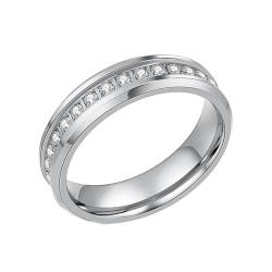 PAMTIER Männer Edelstahl Ring 6mm Poliert Finish Geschnitten Cubic Zirkonia Steine Eternity Bands Verlobungsring Silber 54 (17.2) von PAMTIER