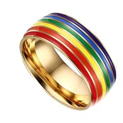 PAMTIER Männer Edelstahl Stolz Ring 8mm LGBT Homosexuell Lesbisch Regenbogen Hochzeit Versprechen Band Ringe Gold 57 (18.1) von PAMTIER