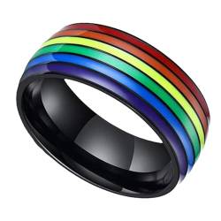 PAMTIER Männer Edelstahl Stolz Ring 8mm LGBT Homosexuell Lesbisch Regenbogen Hochzeit Versprechen Band Ringe Schwarz 62 (19.7) von PAMTIER