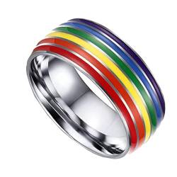 PAMTIER Männer Edelstahl Stolz Ring 8mm LGBT Homosexuell Lesbisch Regenbogen Hochzeit Versprechen Band Ringe Silber 60 (19.1) von PAMTIER