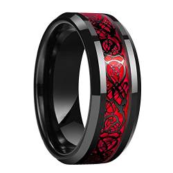 PAMTIER Rot Keltisches Titan Hartmetall Ring 8mm Herren Hochzeitsband Poliert Komfort Passform Größe 57 (18.1) von PAMTIER