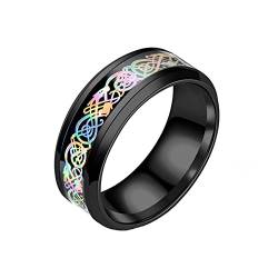PAMTIER Schwarz Mehrfarbig Keltisches Titan Hartmetall Ring 8mm Herren Hochzeitsband Poliert Komfort Passform Größe 54 (17.2) von PAMTIER