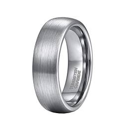 PAMTIER Unisex-Kuppel Ehering Ring Wolframcarbid für Männer Frauen Gebürstetes Poliermittel 6MM Silber Größe 75 (23.9) von PAMTIER