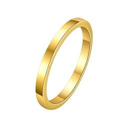 PAMTIER Wolfram Poliert Gold Ring für Männer Frauen Ehering 2MM Stacking Comfort Fit Größe 50 von PAMTIER