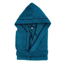 PANA Frottier-Bademantel aus Baumwolle mit Kapuze • Saunamantel • Damen Bademantel • Herren Bademantel mit Kapuze • bathrobe men • weiches Material • knielang • Größe: Medium • Farbe: Petrol von PANA