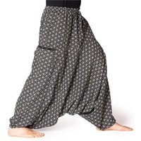 PANASIAM Relaxhose Aladinhose Geometrix Haremshose aus 100% grob gewebter Baumwolle mit japanischen Mustern bedruckt Damen Pumphose bequeme Freizeithose von PANASIAM