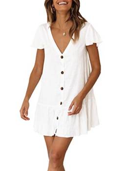 PANAX Damen Baumwolle Strandkleid Einreiher Strandponcho StyleB Weiß von PANAX