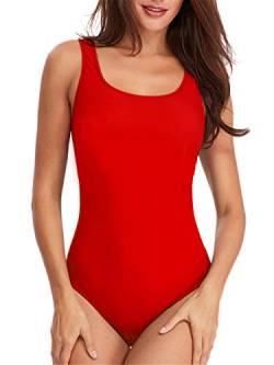 PANAX Professioneller Damen Schwimmanzug - Sportlicher Badeanzug mit herausnehmbaren und vorgeformten Softcups Alle Rot, Größe L von PANAX