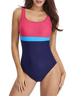 PANAX Professioneller Damen Schwimmanzug - Sportlicher Badeanzug mit herausnehmbaren und vorgeformten Softcups Rosa&Marine, Größe L von PANAX