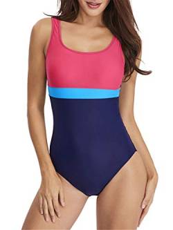 PANAX Professioneller Damen Schwimmanzug - Sportlicher Badeanzug mit herausnehmbaren und vorgeformten Softcups Rosa&Marine, Größe XXL von PANAX
