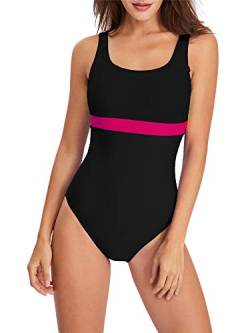 PANAX Professioneller Damen Schwimmanzug - Sportlicher Badeanzug mit herausnehmbaren und vorgeformten Softcups Schwarz, Größe L von PANAX