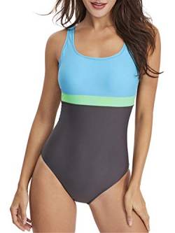 PANAX Professioneller Damen Schwimmanzug - Sportlicher Badeanzug mit herausnehmbaren und vorgeformten Softcups in Hellblau, Größe L von PANAX