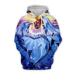 PANBOB Pullover Herren 3D Einzigartig Delfin Drucken Hoodie Herren Trend Loose Komfortabel Lassig Paare Sweatshirt Frühling Herbst Kapuzenpullover Herren Mit Taschen YWS-03 L von PANBOB