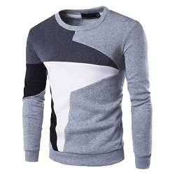 PANBOB Pullover Herren Spleißen Herren Pullover Langarm Rundhals Stretch Bequem Modern College Jugend Pullover Mode Lässig Frühling Und Herbst Übergang Herren Sweatshirt B-Grey L von PANBOB