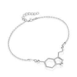 Armband Damen Silber 925 Serotonin Symbol des Glücks Glänzende Armbänder Sterlingsilber Schmuck für Sie Mädchen Einstellbare Länge Damen Molekularer Schmuck Chemische Formel Geschenk Valentinstag von PANDA LUXURY JEWELLERY