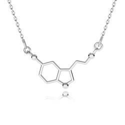 Kette Damen 925 Serotonin Symbol des Glücks Sterling Silber Halskette Kette mit Anhänger für Frau Mama Sie Molekularer Schmuck Chemische Formel Für Damen Mädchen Valentinstag Weihnachten Muttertag von PANDA LUXURY JEWELLERY