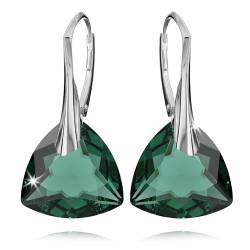 Ohrringe Silber 925 Hängend für Damen Ohrhänger Hängeohrringe mit Triangel Kristallen Dreieck Stein 12 Geburtsstein Schmuck für Sie Ohrringe Mädchen Geschenk Muttertag (05-Mai - Emerald) von PANDA LUXURY JEWELLERY