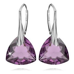 Ohrringe Silber 925 Hängend für Damen Ohrhänger Hängeohrringe mit Triangel Kristallen Dreieck Stein 12 Geburtsstein Schmuck für Sie Ohrringe Mädchen Geschenk Muttertag (09-September - Amethyst) von PANDA LUXURY JEWELLERY