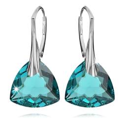 Ohrringe Silber 925 Hängend für Damen Ohrhänger Hängeohrringe mit Triangel Kristallen Dreieck Stein 12 Geburtsstein Schmuck für Sie Ohrringe Mädchen Geschenk Muttertag (13 - Blue Zircon) von PANDA LUXURY JEWELLERY