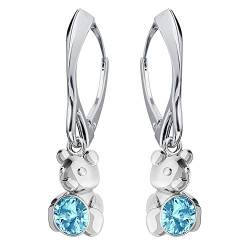 Ohrringe Silber 925 Hängend für Damen - Viele Farben - Ohrringe Hängend mit Kristallen Bär Schmuck für Sie Silber Ohrringe Mädchen Geschenk Frau Handmade: Ohrringe (Aquamarine) von PANDA LUXURY JEWELLERY