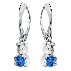 Ohrringe Silber 925 Hängend für Damen - Viele Farben - Ohrringe Hängend mit Kristallen Bär Schmuck für Sie Silber Ohrringe Mädchen Geschenk Frau Handmade: Ohrringe (Sapphire) von PANDA LUXURY JEWELLERY