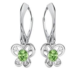 Ohrringe Silber 925 Hängend für Damen - Viele Farben - Ohrringe Hängend mit Kristallen Schmetterling Schmuck für Sie Silber Ohrringe Mädchen Geschenk Frau Handmade: Ohrringe (Peridot) von PANDA LUXURY JEWELLERY