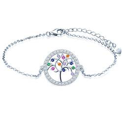 PANDA LUXURY JEWELLERY Armband Damen Silber 925 Glänzende Armbänder Elegante Schmuck für Sie Mädchen Einstellbare Länge mit Kristallen Baum des Lebens Damen Armband Kommt mit Geschenkbox von PANDA LUXURY JEWELLERY