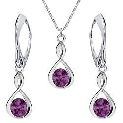 Schmuckset für Damen Unendlichkeit Ohrringe Silber 925 Hängend Kette Damen mit Anhänger Schmuck Set für Sie mit Kristallen Infinity Ohrringe Hängend und Halskette Mädchen Geschenk (Amethyst) von PANDA LUXURY JEWELLERY