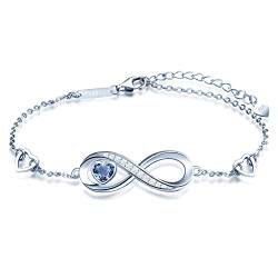 Silber 925 Damen Armband - Glänzendes Accessoire - Eleganter Schmuck für Damen und Mädchen - Einstellbare Länge - Herz mit Kristallen - Infinity Unendlichkeits-Symbol - Kommt mit Geschenkbox von PANDA LUXURY JEWELLERY