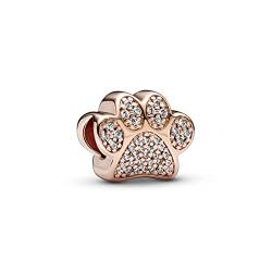 PANDORA Funkelnder Pfotenabdruck Charm aus 14 Karat rosévergoldeter Metalllegierung mit Zirkonia - Kompatibel mit PANDORA Moments Armbänder von PANDORA