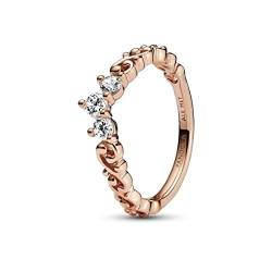 PANDORA Königlicher Wirbel Diadem-Ring aus 14 Karat rosévergoldeter Metalllegierung mit Zirkonia - kombinierbar mit Schmuck Moments Kollektion - Größe: 52 von PANDORA