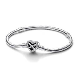 PANDORA Moments Armband aus Sterling-Silber mit Funkelndem Unendlichkeits-Herzverschluss und Zirkonia Steinen, kompatibel mit der Moments Kollektion, Größe: 21cm, 592645C01-21 von PANDORA