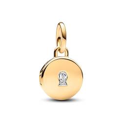 PANDORA Moments Aufklappbares & Gravierbares Liebesmedaillon Charm-Anhänger aus Sterling Silber mit 14 Karat vergoldeter Metalllegierung, Zirkonia, Kompatibel Moments Armbänder, 763066C01 von PANDORA