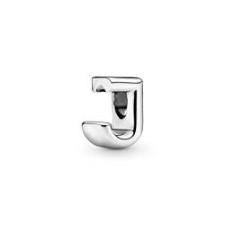 PANDORA Moments Buchstabe J - wendbares Alphabet-Charm aus Sterling-Silber mit geprägten Herzen und Perlen an der Rückseite - kompatibel mit Armbändern Moments Kollektion von PANDORA