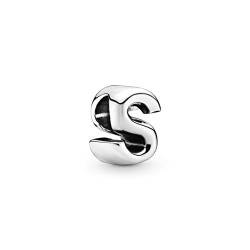PANDORA Moments Buchstabe S - wendbares Alphabet-Charm aus Sterling-Silber mit geprägten Herzen und Perlen an der Rückseite - kompatibel mit Armbändern Moments Kollektion von PANDORA