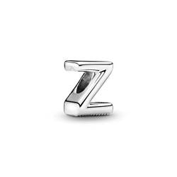 PANDORA Moments Buchstabe Z - wendbares Alphabet-Charm aus Sterling-Silber mit geprägten Herzen und Perlen an der Rückseite, kompatibel mit Armbändern aus der PANDORA Moments Kollektion, von PANDORA