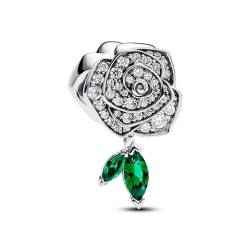 PANDORA Moments Funkelnde Blühende Rose Charm aus Sterling Silber mit Zirkonia, Kompatibel Moments Armbändern, 793201C01 von PANDORA