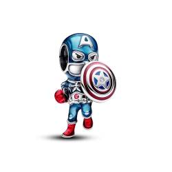 PANDORA Moments Marvel The Avengers Captain America Charm aus Sterling Silber mit Zirkonia, Kompatibel Moments Armbändern, 793129C01 von PANDORA