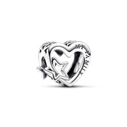 PANDORA Moments Offen gearbeitetes Familie Herz & Stern Charm aus Sterling Silber, Kompatibel Moments Armbändern, 792829C00 von PANDORA