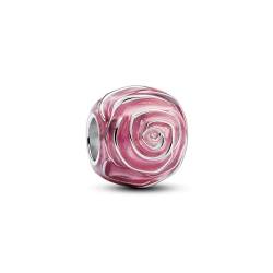 PANDORA Moments Rosafarbene Blühende Rose Charm aus Sterling Silber, Kompatibel Moments Armbändern, 793212C01 von PANDORA
