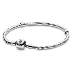 PANDORA Moments Schlangen-Gliederarmband mit Zylinderverschluss aus Sterling-Silber, kompatibel mit Charms und Anhängern aus der Moments Kollektion, Größe: 21cm von PANDORA