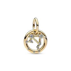 PANDORA Moments Sternzeichen Waage Charm-Anhänger aus Sterling Silber mit 14 Karat vergoldeter Metalllegierung, Zirkonia, Kompatibel Moments Armbänder, 762712C01 von PANDORA