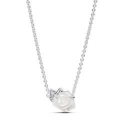 PANDORA Moments Weiße blühende Rose Collier-Halskette aus Sterling Silber mit künstlichem Perlmutt, Größe 45cm, 393206C01-45 von PANDORA