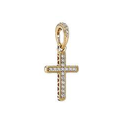 PANDORA Passions Funkelndes Kreuz Anhänger aus 14 Karat Gold mit Cubic Zirkonia 2,4 x 16,5 x 12,3 mm (T/H/B) von PANDORA